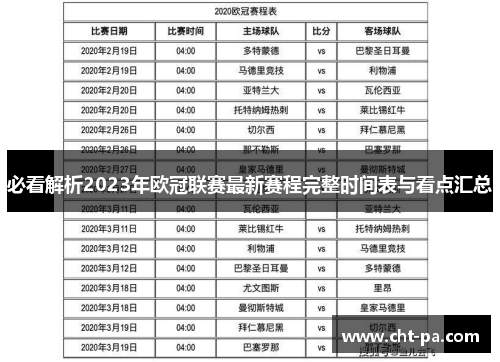 必看解析2023年欧冠联赛最新赛程完整时间表与看点汇总